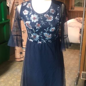 Blue and mesh sleeved kids dress